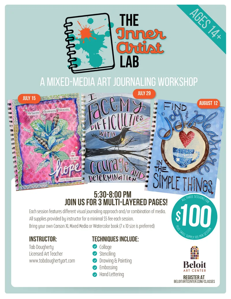 Mixed Media Art Journaling Workshop - July 15, 29, August 12, 5:30-8:00pm